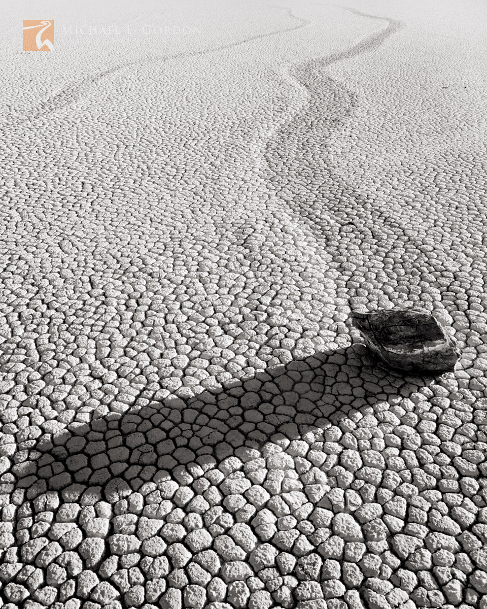 Mysterious and unique and calligraphic tracks of sliding stones on The Racetrack. Logos and watermarks are not found on any printed...