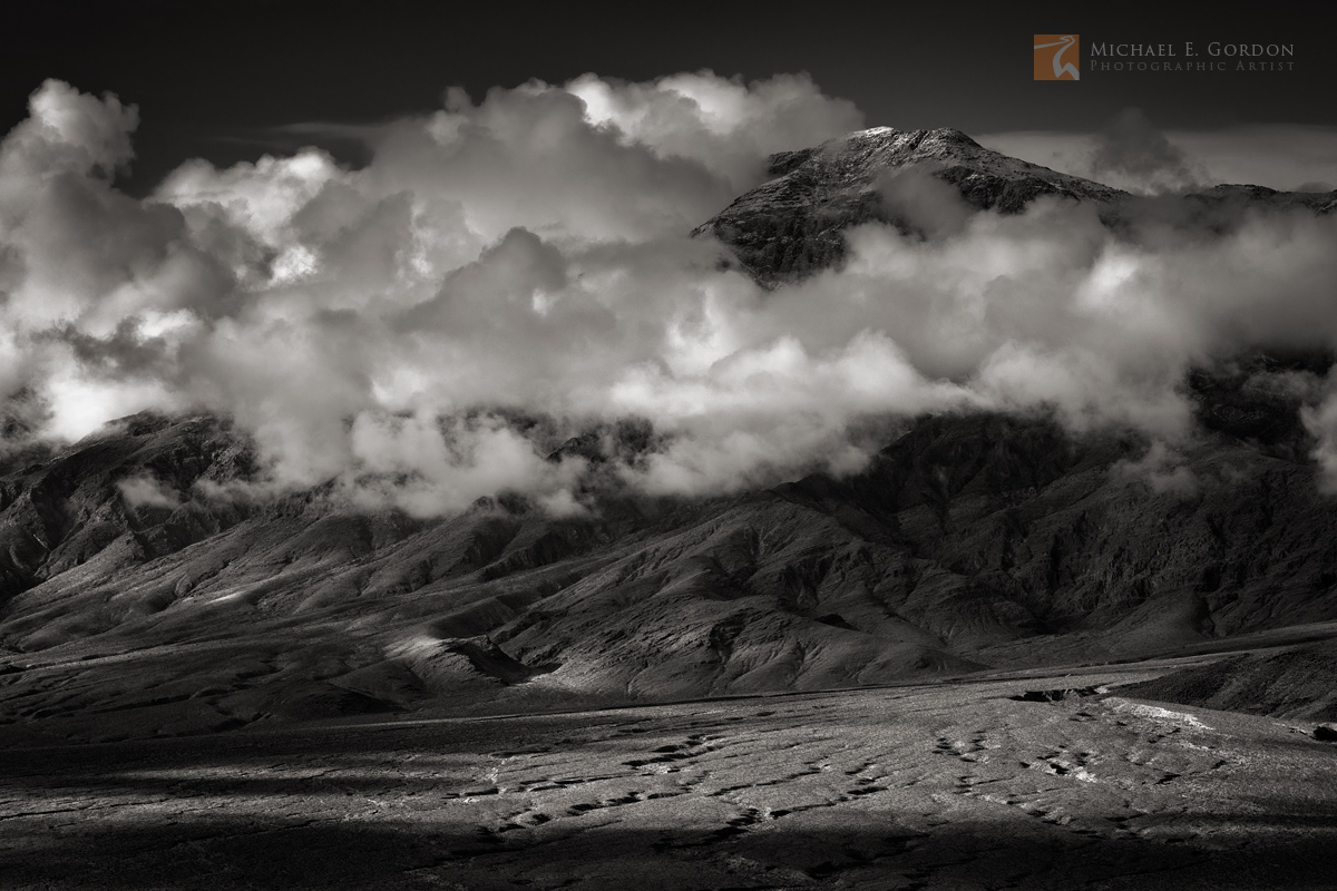 Incredible stormy light and shadow at sunrise over the Last Chance Mountains, Death Valley National Park